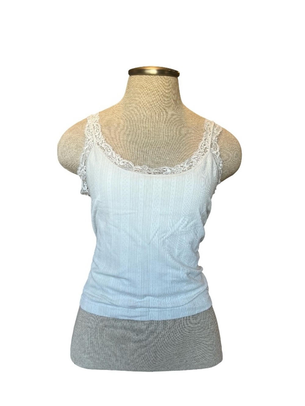 Coquette Wild Skye White Ribbed Lace Trim Stretch Camisole Women’s L/XL